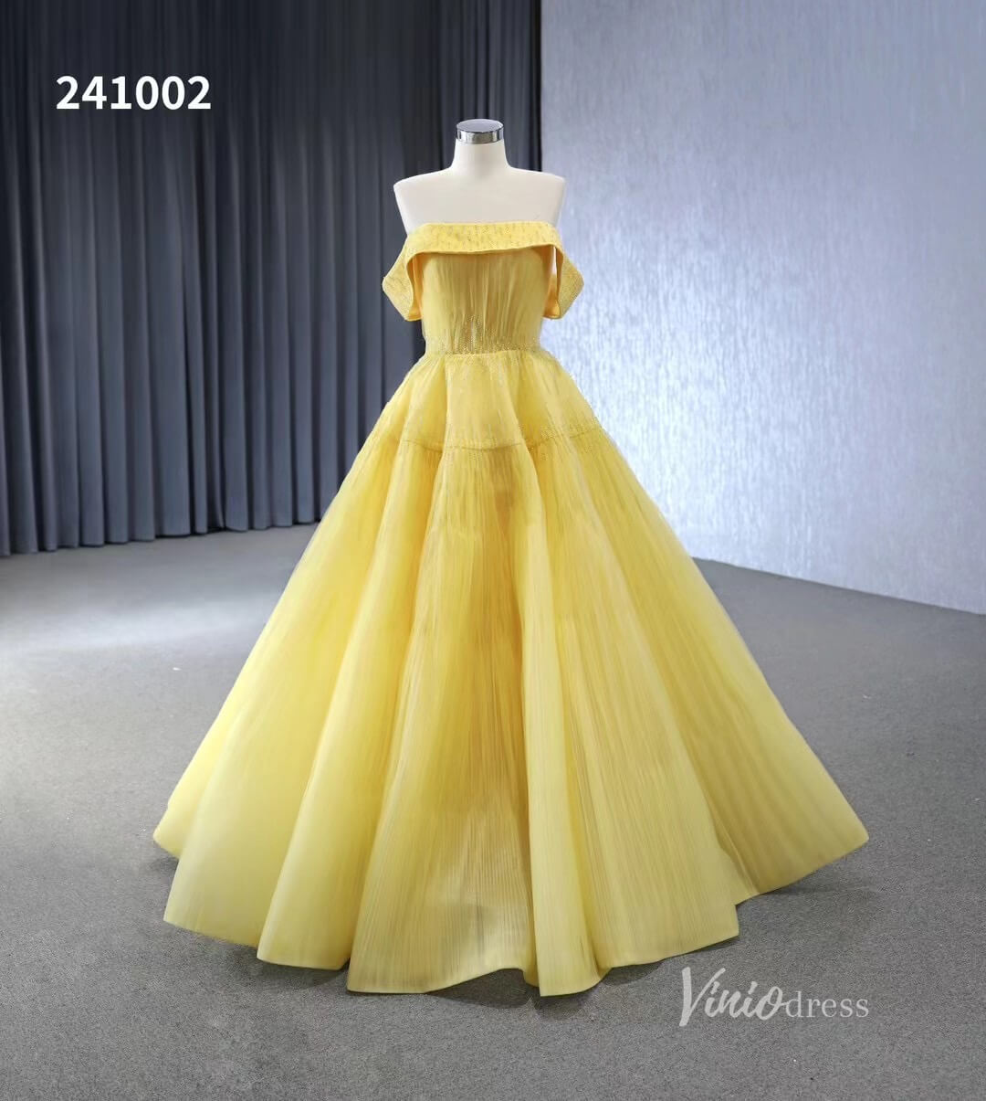 Beaded Ruched Prom Dress Off the Shoulder Wedding Gown 241002-Quinceanera Dresses-Viniodress-Yellow-Custom Size-Viniodress