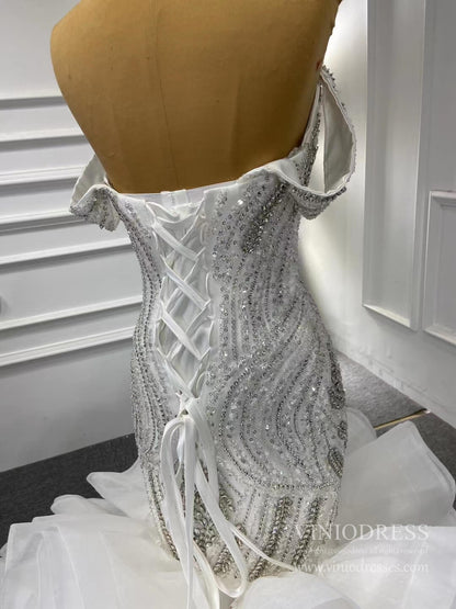 Beaded Ruffle Memraid Wedding Gown with Long Train VINIODRESS-wedding dresses 2025 -Viniodress-Ivory-Custom Size-
