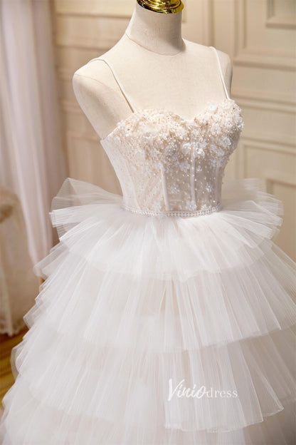 Beaded Ruffle Prom Dresses Tiered Spaghetti Strap Wedding Gown FD2995-prom dresses 2025 -Viniodress-Ivory-Custom Size-