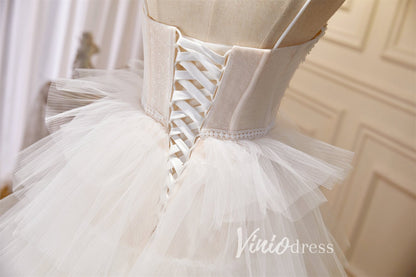Beaded Ruffle Prom Dresses Tiered Spaghetti Strap Wedding Gown FD2995-prom dresses 2025 -Viniodress-Ivory-Custom Size-