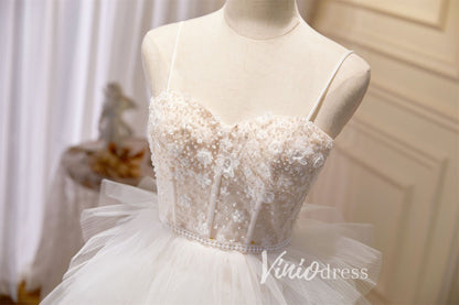 Beaded Ruffle Prom Dresses Tiered Spaghetti Strap Wedding Gown FD2995-prom dresses 2025 -Viniodress-Ivory-Custom Size-