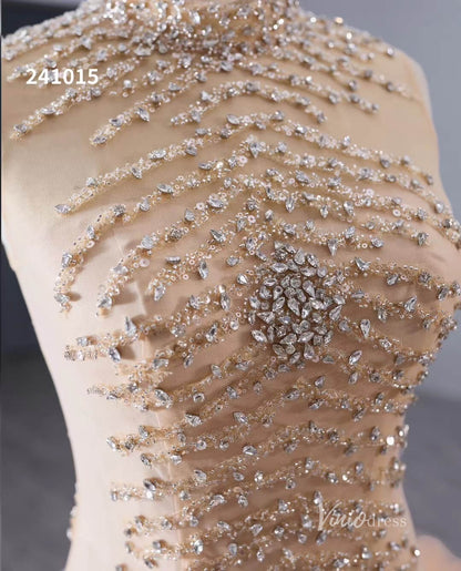 Beaded Ruffled Wedding Dresses High Neck Sleeveless Prom Dresses 241015-Quinceanera Dresses 2025 -Viniodress-Champagne-Custom Size-