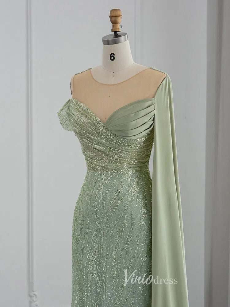 Beaded Sage Green Prom Dresses Watteau Train 1920s Evening Dress 20076-Evening Dresses 2025 -Viniodress-Light Green-US 2-