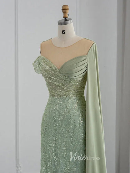 Beaded Sage Green Prom Dresses Watteau Train 1920s Evening Dress 20076-Evening Dresses 2025 -Viniodress-Light Green-US 2-