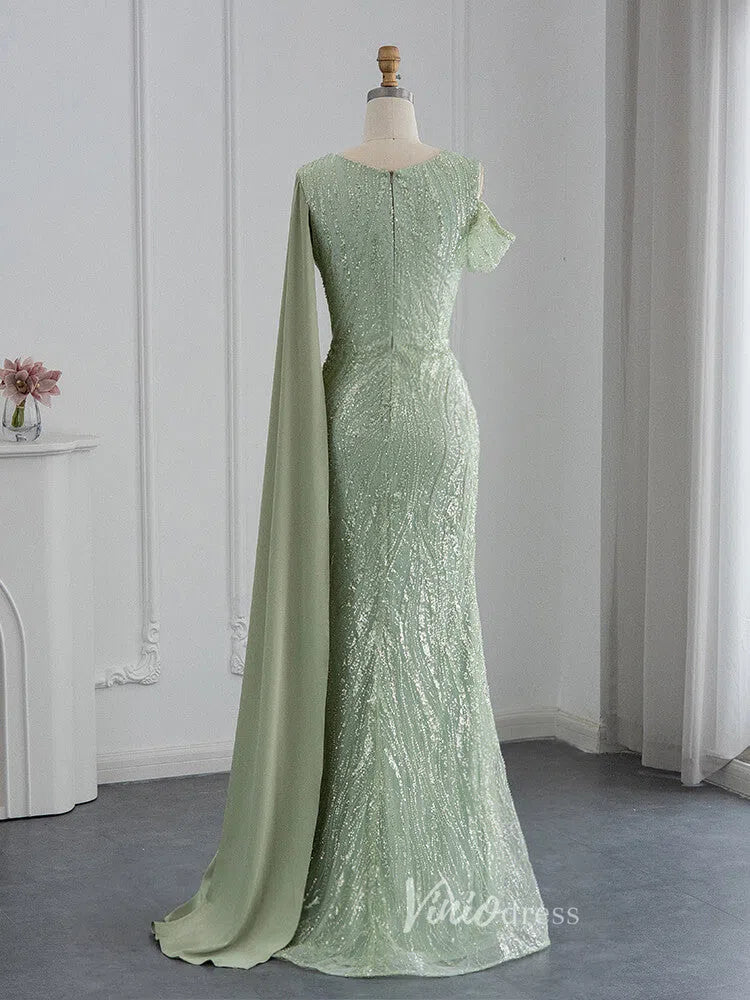 Prom Dress 2025 Beaded Sage Green Prom Dresses Watteau Train 1920s Evening Dress 20076-unique prom dresses-Light Green-US 2-Viniodress