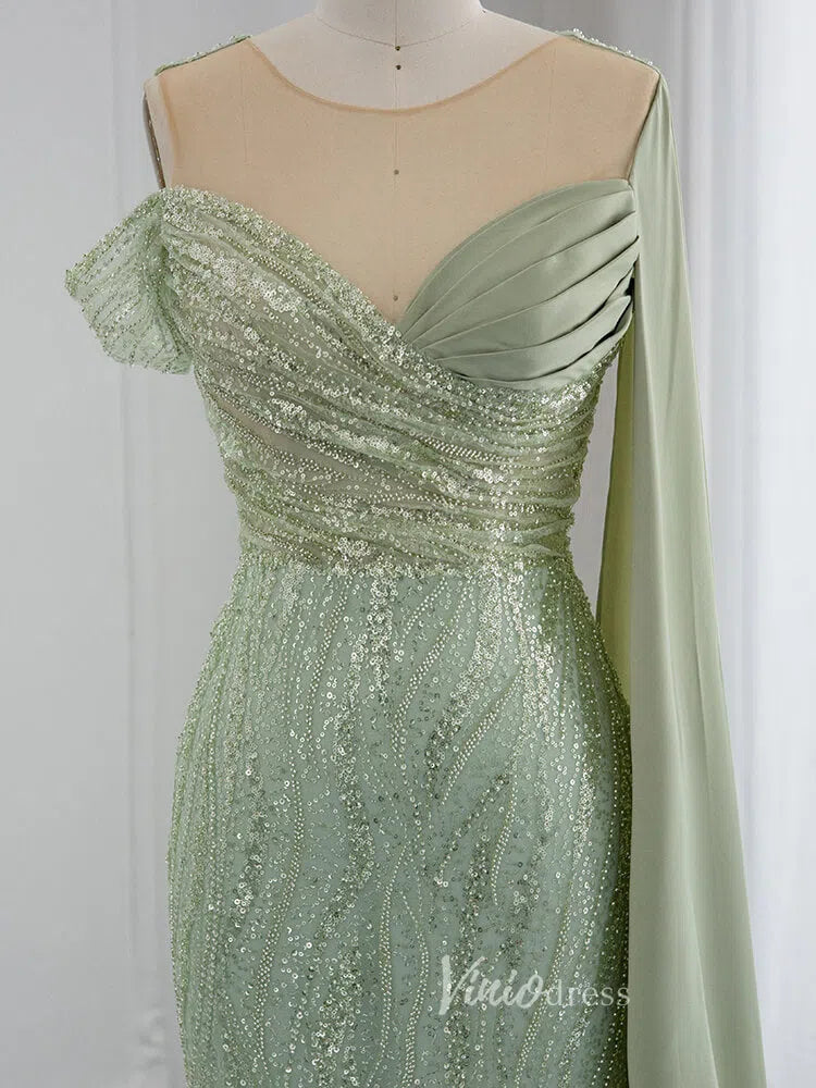 Prom Dress 2025 Beaded Sage Green Prom Dresses Watteau Train 1920s Evening Dress 20076-unique prom dresses-Light Green-US 2-Viniodress