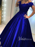 Prom Dress 2025 Beaded Satin Ball Gown Prom Dresses Long FD1492-unique prom dresses-Royal Blue-Custom Size-Viniodress