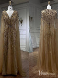 Beaded Sequin Cape Sleeve Prom Dresses V-Neck Pageant Dress AD1258 ...