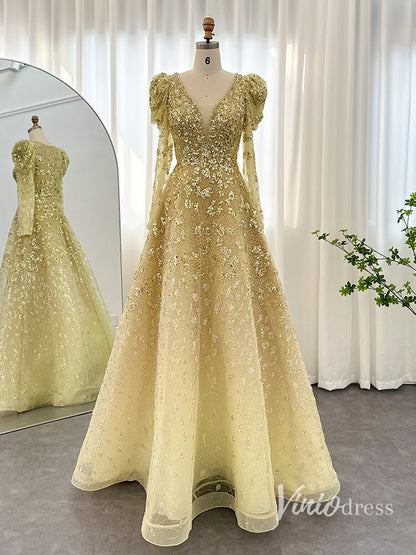 Beaded Sequin Long Sleeve Evening Dresses A-Line V-Neck Pageant Dress Viniodress Beaded Sequin Long Sleeve Evening Dresses A-Line V-Neck Pageant Dress Viniodress