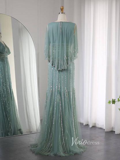 Beaded Sheath Cape Sleeve Prom Dresses Mother of the Bride Dress AD1176-Evening Dresses 2025 -Viniodress-Dusty Rose-US 2-