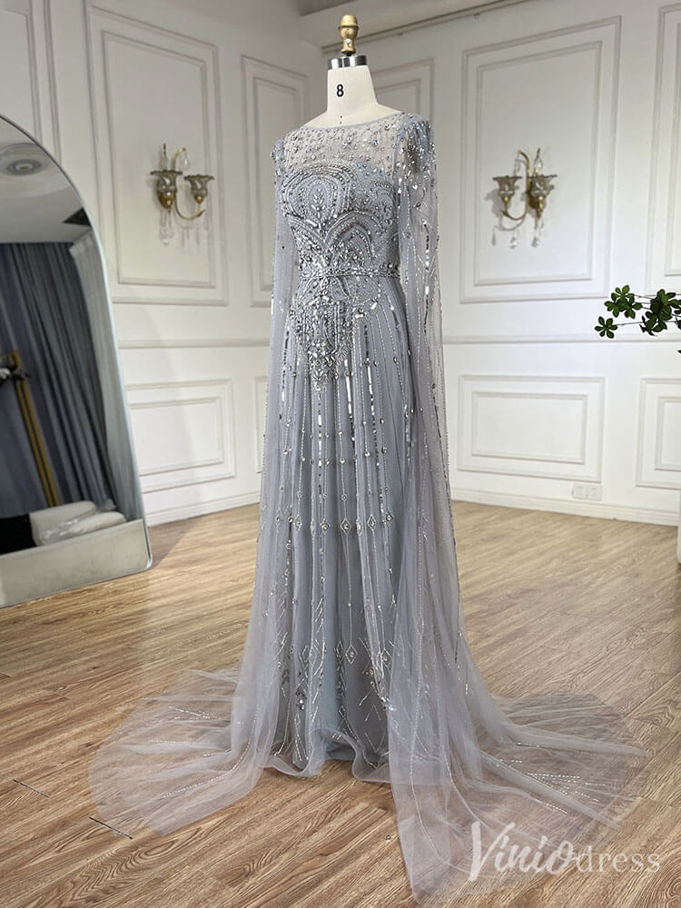 Beaded Sheath Extra Long Sleeve Prom Dresses 20s Boat Neck Pageant Dress FD2467-Evening Dresses 2025 -Viniodress-As Picture-US 2-