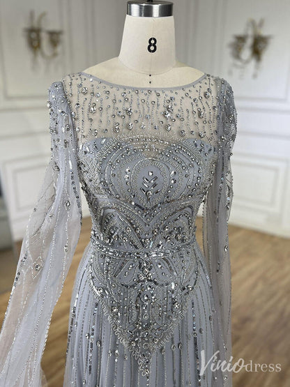 Beaded Sheath Extra Long Sleeve Prom Dresses 20s Boat Neck Pageant Dress FD2467-Evening Dresses 2025 -Viniodress-As Picture-US 2-