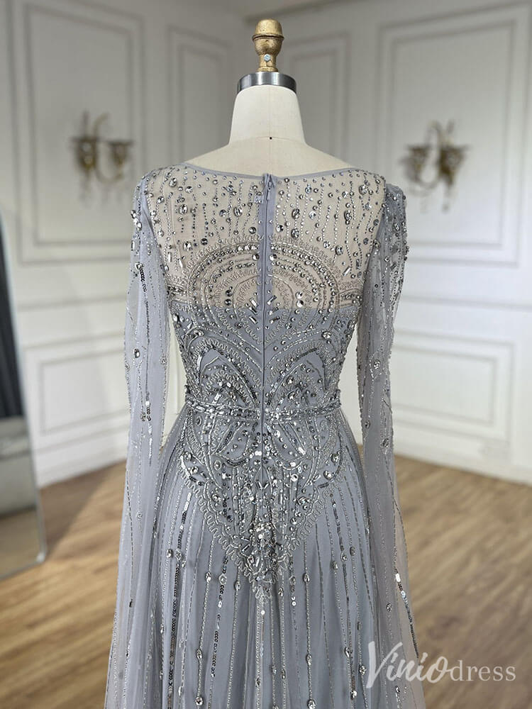 Beaded Sheath Extra Long Sleeve Prom Dresses 20s Boat Neck Pageant Dress FD2467-Evening Dresses 2025 -Viniodress-As Picture-US 2-