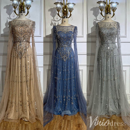 Beaded Sheath Extra Long Sleeve Prom Dresses 20s Boat Neck Pageant Dress FD2467-Evening Dresses 2025 -Viniodress-As Picture-US 2-