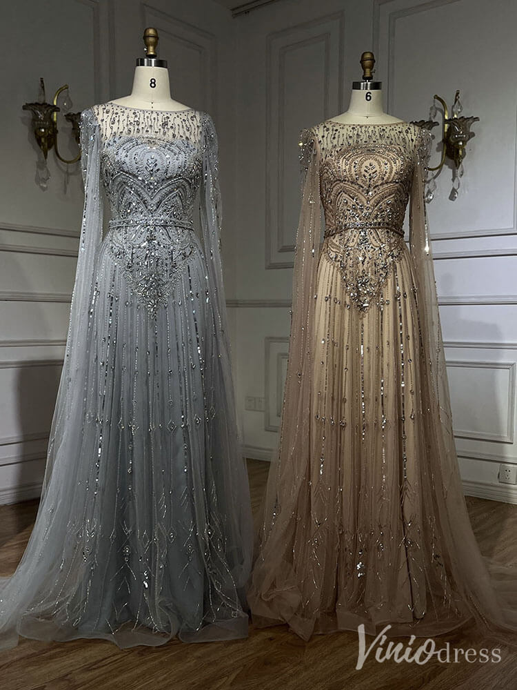 Beaded Sheath Extra Long Sleeve Prom Dresses 20s Boat Neck Pageant Dress FD2467-Evening Dresses 2025 -Viniodress-As Picture-US 2-