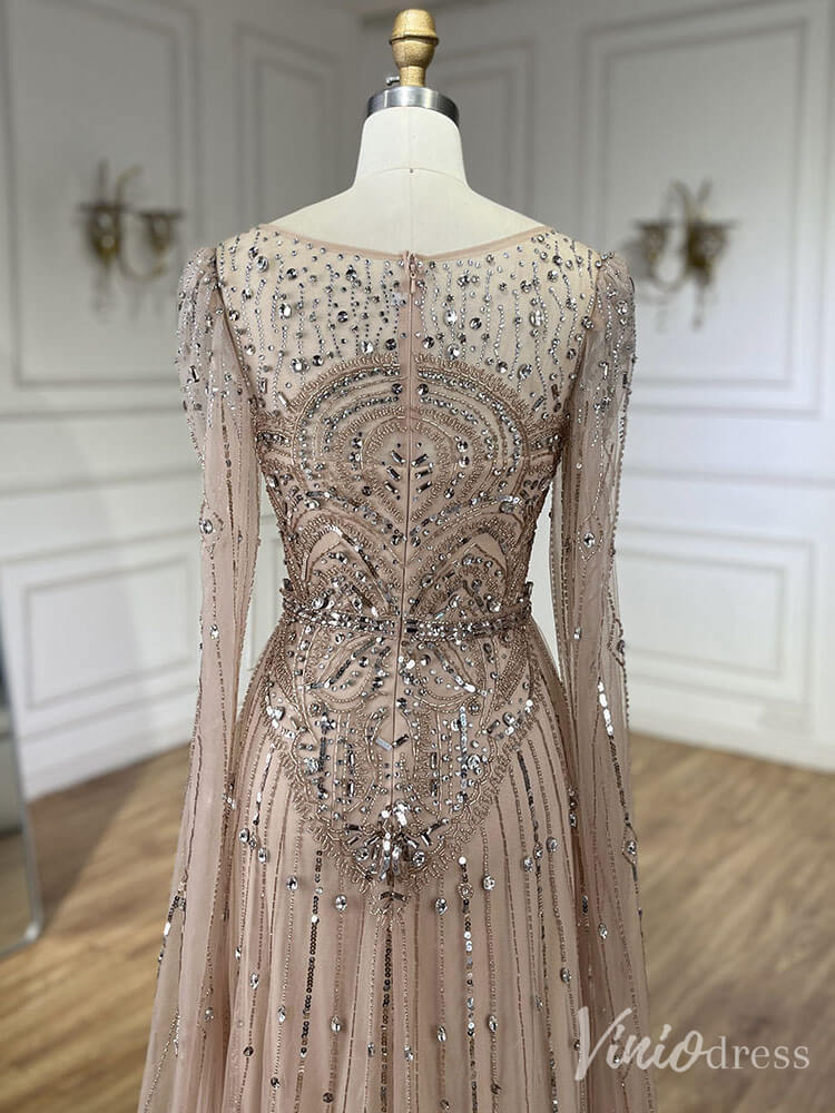 Beaded Sheath Extra Long Sleeve Prom Dresses 20s Boat Neck Pageant Dress FD2467-Evening Dresses 2025 -Viniodress-As Picture-US 2-