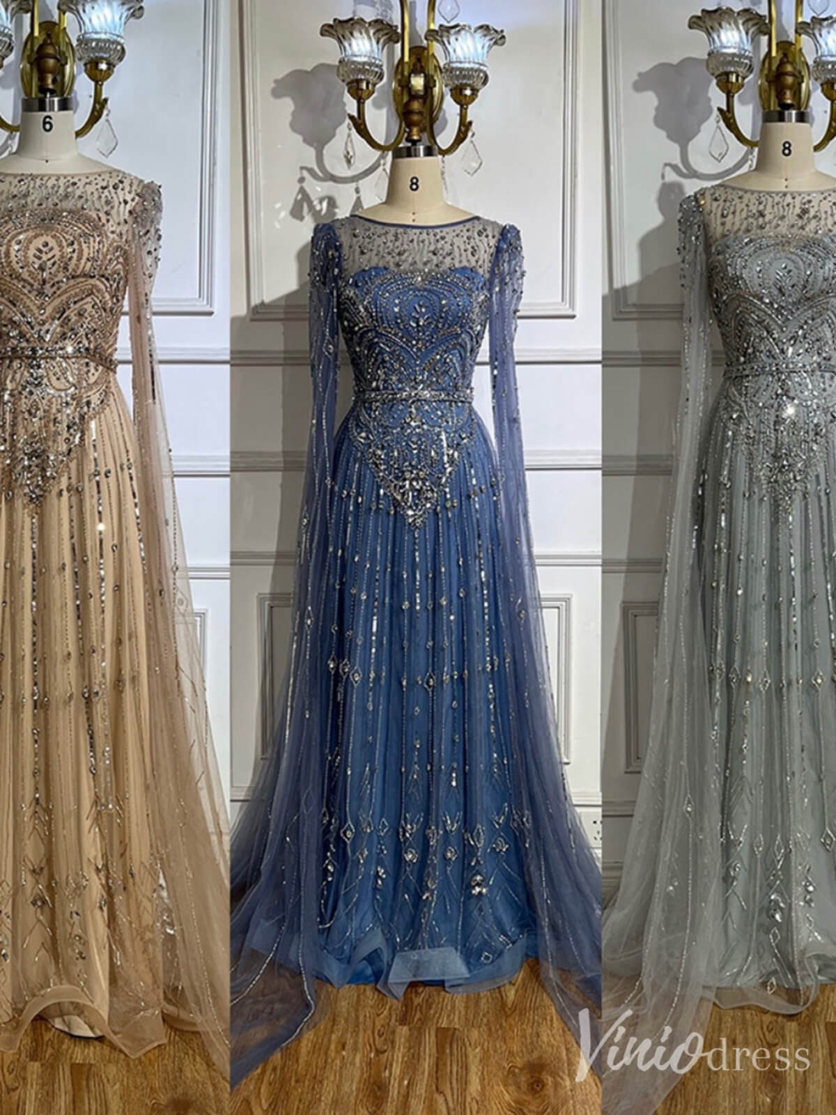 Beaded Sheath Extra Long Sleeve Prom Dresses 20s Boat Neck Pageant Dress FD2467-Evening Dresses 2025 -Viniodress-As Picture-US 2-