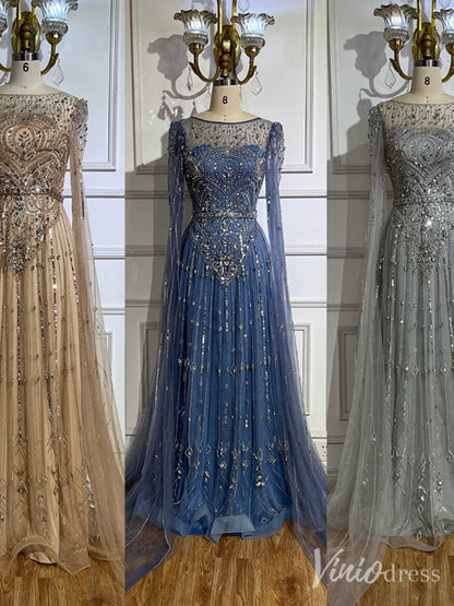 Beaded Sheath Extra Long Sleeve Prom Dresses 20s Boat Neck Pageant Dress FD2467-Evening Dresses 2025 -Viniodress-As Picture-US 2-