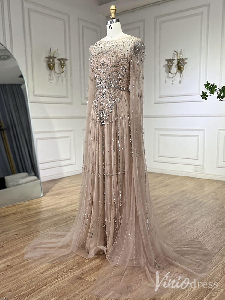 Beaded Sheath Extra Long Sleeve Prom Dresses 20s Boat Neck Pageant Dress FD2467-prom dresses-Viniodress-Viniodress