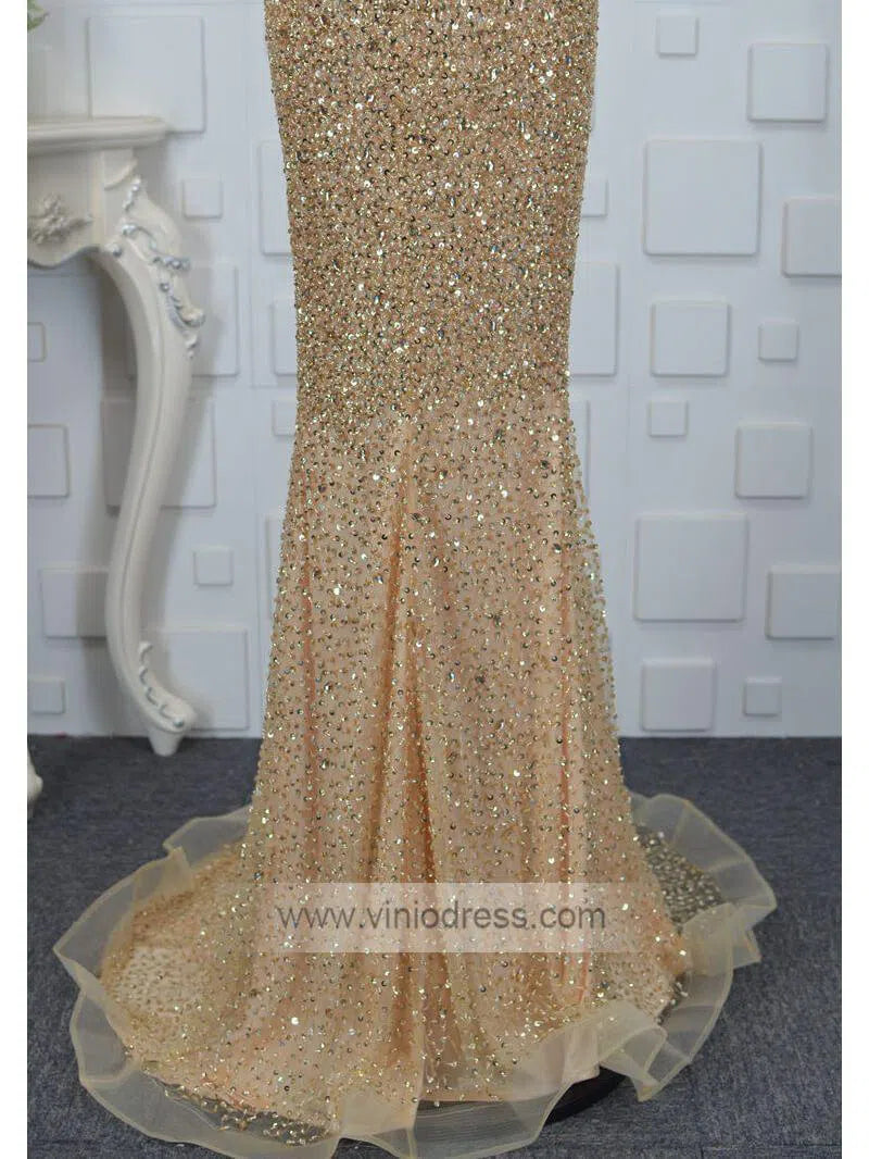 Beaded Sheath Long Prom Dresses Pageant Gown FD1440-prom dresses-Viniodress-Viniodress