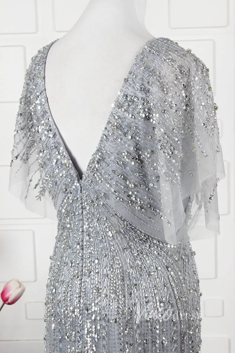 Beaded Sheath Mother of Bride Dress V-neck Prom Dresses FD2821-Evening Dresses 2025 -Viniodress-Gold-US 2-