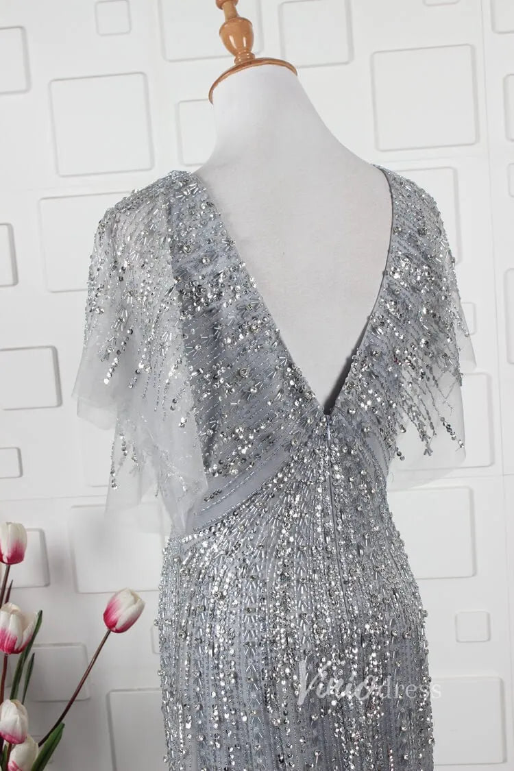 Beaded Sheath Mother of Bride Dress V-neck Prom Dresses FD2821-Evening Dresses 2025 -Viniodress-Gold-US 2-