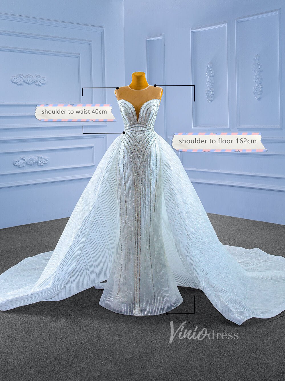 Beaded Sheath Wedding Dress with Overskirt 67281-wedding dresses 2025 -Viniodress-Ivory-Custom Size-
