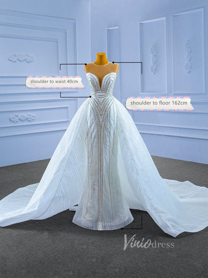 Beaded Sheath Wedding Dress with Overskirt 67281-wedding dresses 2025 -Viniodress-Ivory-Custom Size-