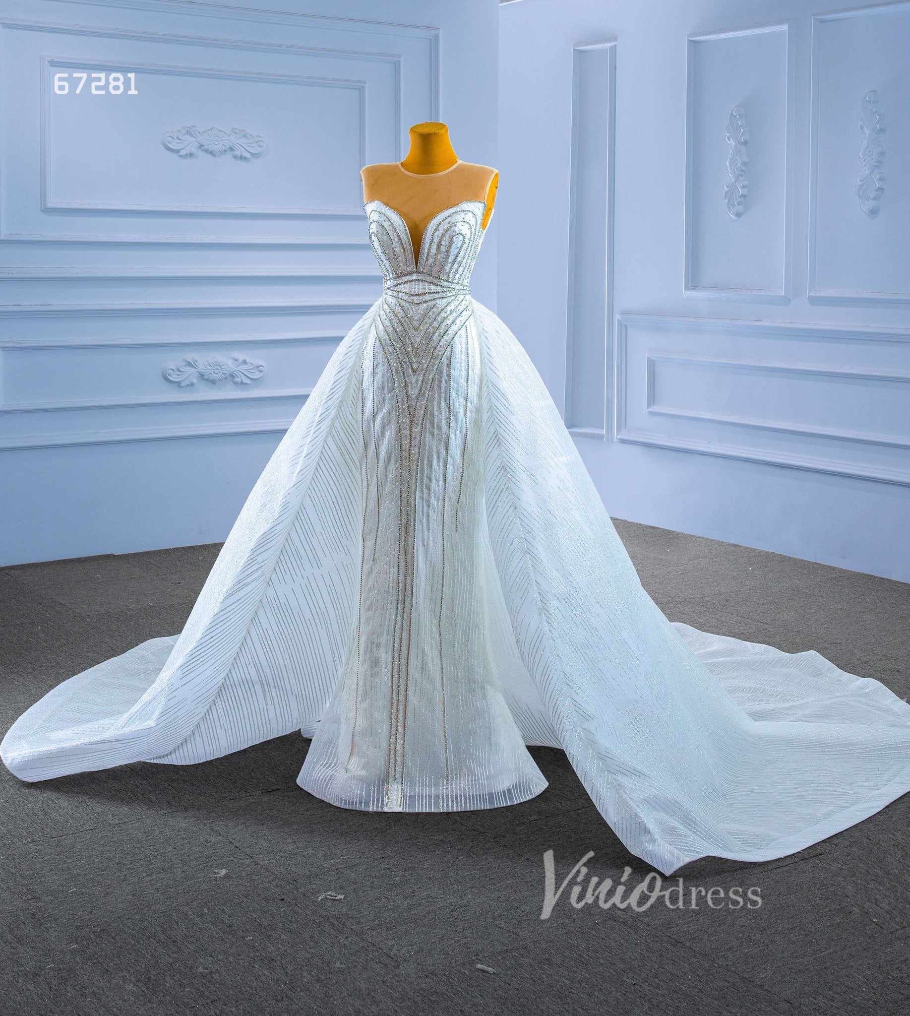 Beaded Sheath Wedding Dress with Overskirt 67281-wedding dresses 2025 -Viniodress-Ivory-Custom Size-
