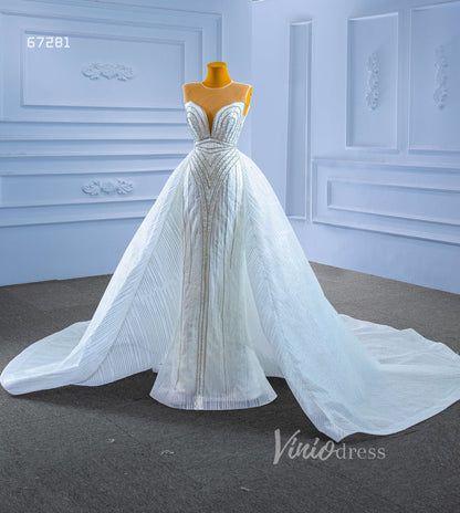 Beaded Sheath Wedding Dress with Overskirt 67281-wedding dresses 2025 -Viniodress-Ivory-Custom Size-