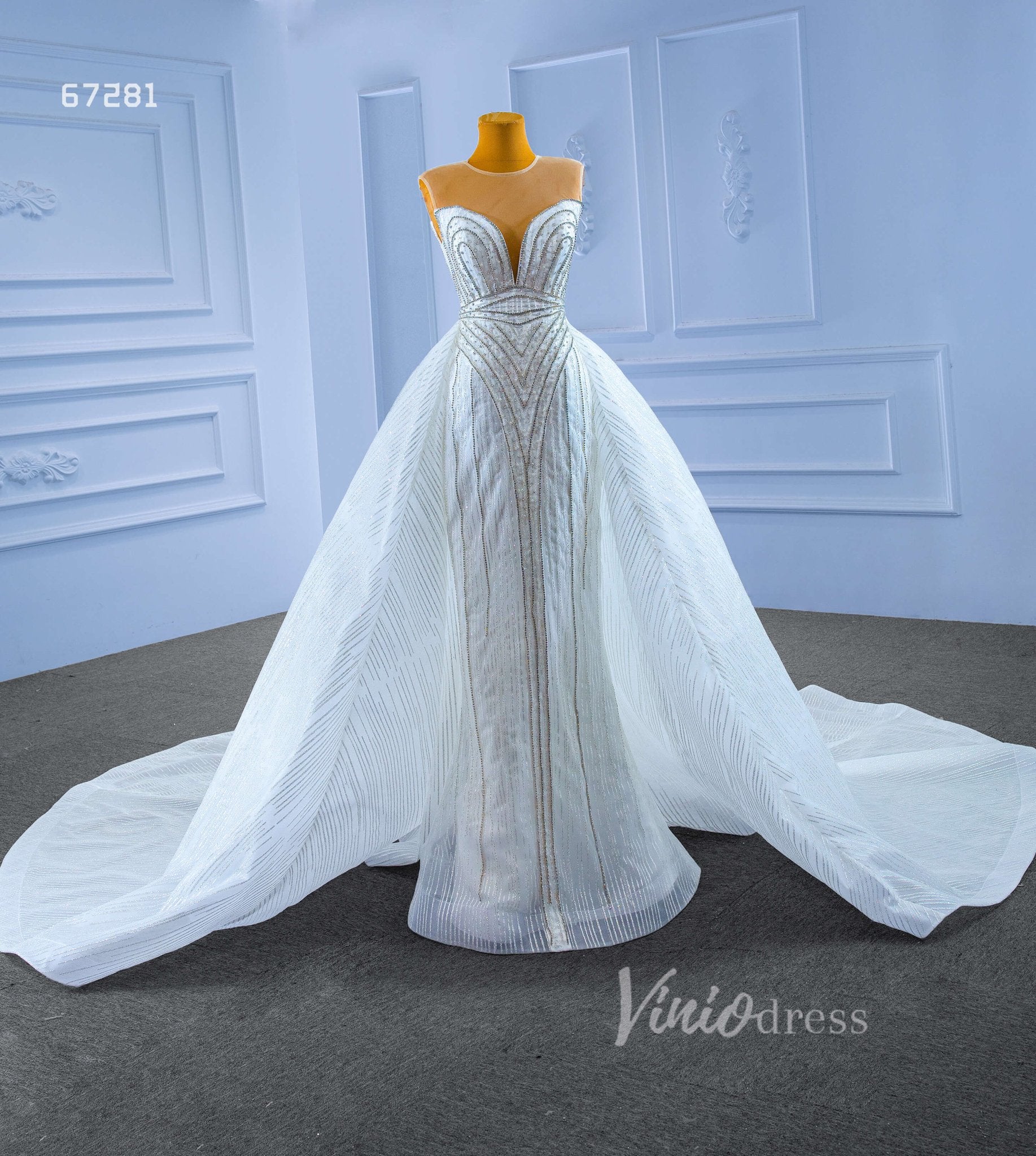 Beaded Sheath Wedding Dress with Overskirt 67281-wedding dresses 2025 -Viniodress-Ivory-Custom Size-