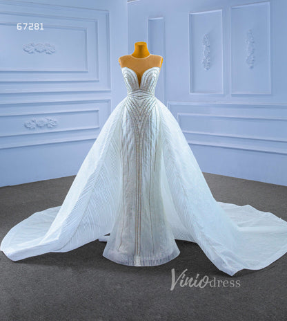 Beaded Sheath Wedding Dress with Overskirt 67281-wedding dresses 2025 -Viniodress-Ivory-Custom Size-