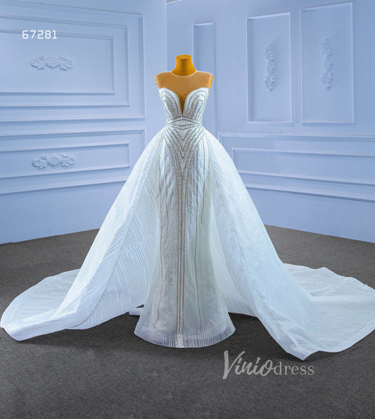 Beaded Sheath Wedding Dress with Overskirt 67281-wedding dresses 2025 -Viniodress-Ivory-Custom Size-