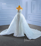 Beaded Sheath Wedding Dress with Overskirt 67281-wedding dresses-Viniodress-Viniodress