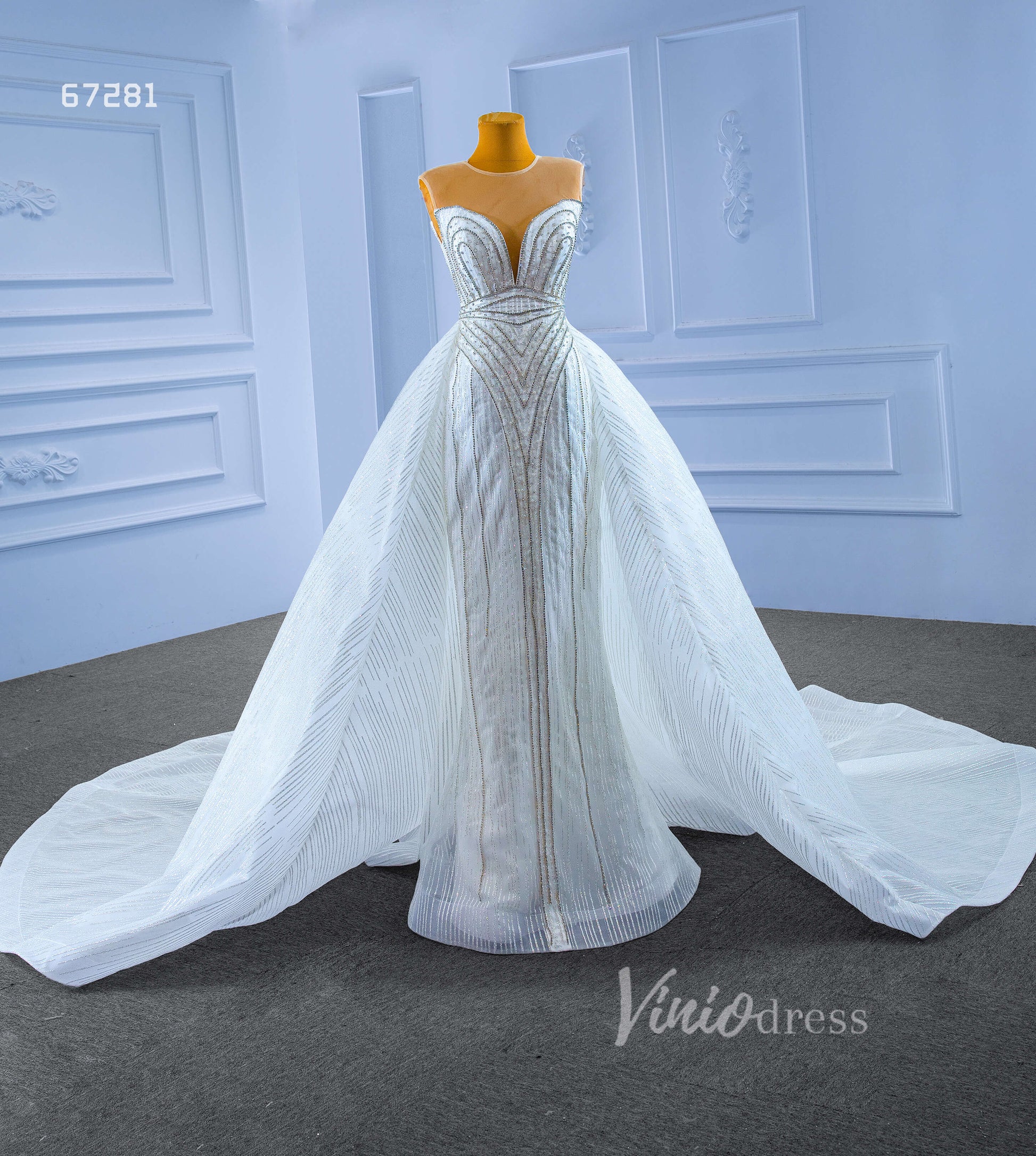 Beaded Sheath Wedding Dress with Overskirt 67281-wedding dresses-Viniodress-Viniodress