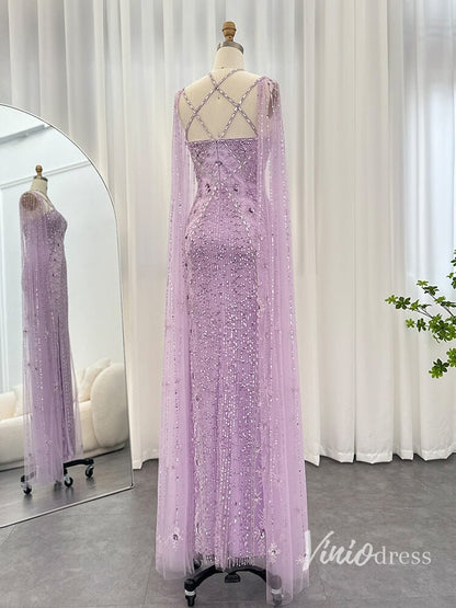 Beaded Sheath Wedding Guest Evening Dresses Extra Long Sleeve Pageant Dress AD1149-Evening Dresses 2025 -Viniodress-Magenta-US 2-
