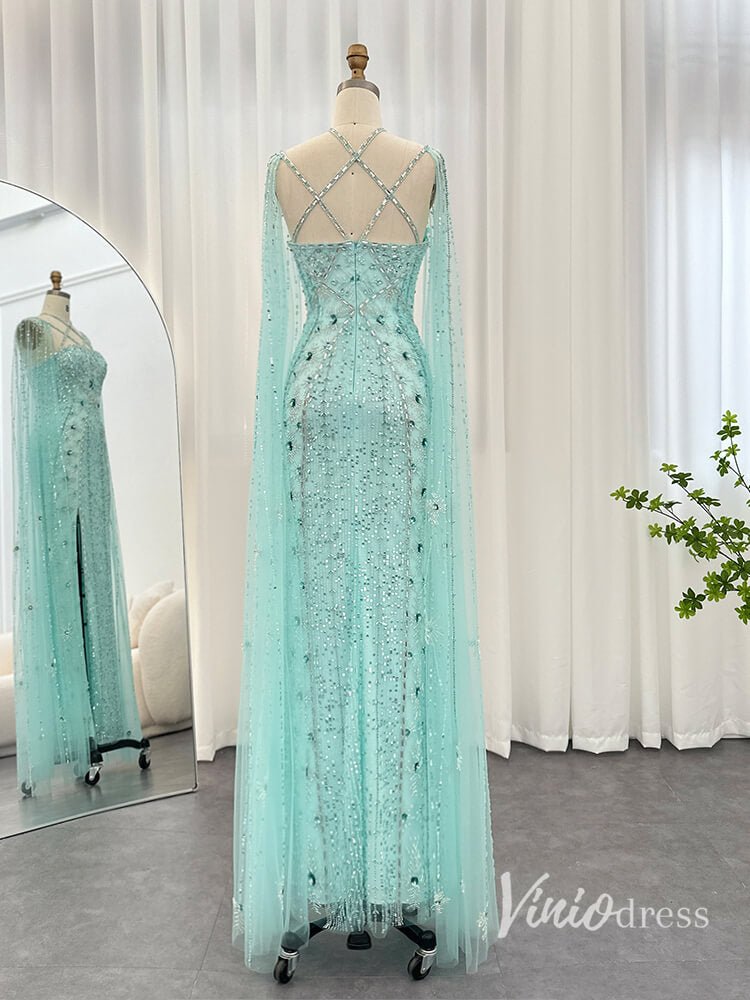 Beaded Sheath Wedding Guest Evening Dresses Extra Long Sleeve Pageant Dress AD1149-Evening Dresses 2025 -Viniodress-Magenta-US 2-
