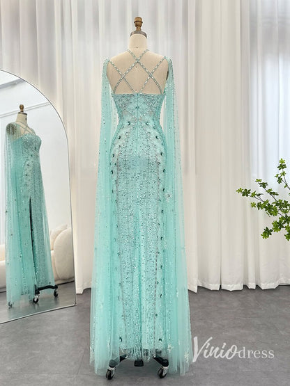 Beaded Sheath Wedding Guest Evening Dresses Extra Long Sleeve Pageant Dress AD1149-Evening Dresses 2025 -Viniodress-Magenta-US 2-