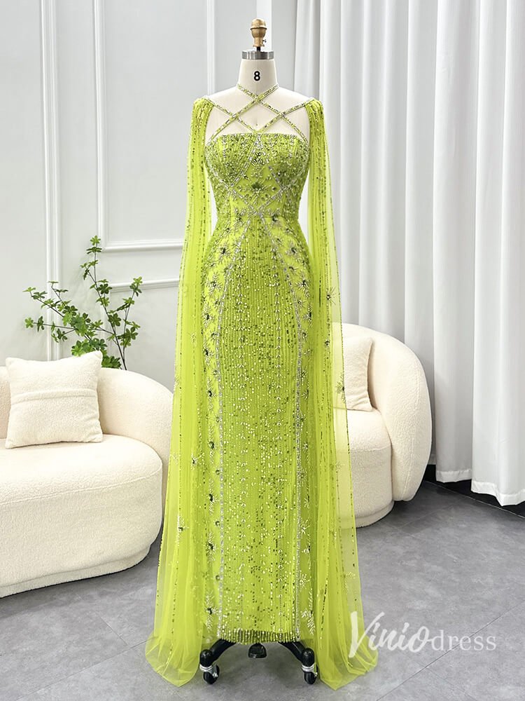 Beaded Sheath Wedding Guest Evening Dresses Extra Long Sleeve Pageant Dress AD1149-Evening Dresses 2025 -Viniodress-Yellow-US 2-
