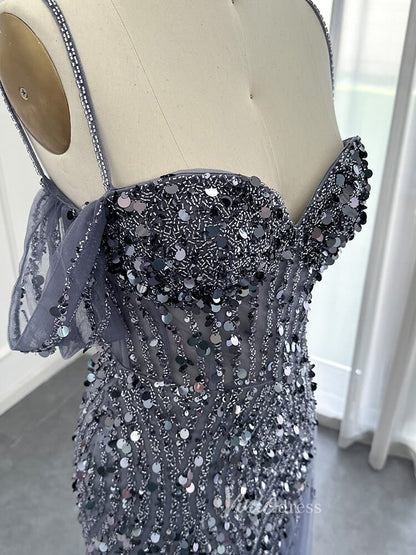 Beaded Shimmer Prom Dresses with Slit Spaghetti Strap 20s Evening Dress 20075-Evening Dresses 2025 -Viniodress-Pink-US 2-