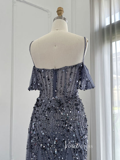 Beaded Shimmer Prom Dresses with Slit Spaghetti Strap 20s Evening Dress 20075-Evening Dresses 2025 -Viniodress-Pink-US 2-