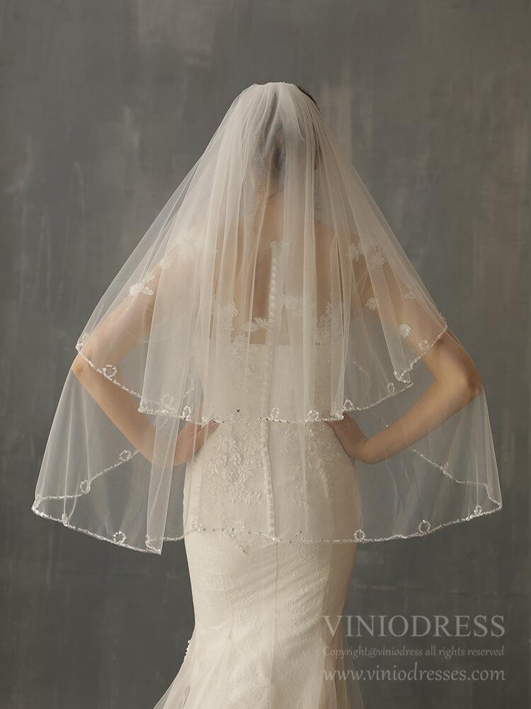 Beaded Short Blusher Veil Elegant Bridal Veils AC1244-Bridal Veil 2025 -Viniodress-Ivory-
