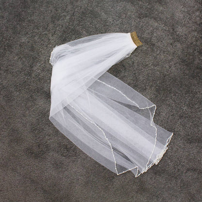 Beaded Short Bridal Veils Fingertip Length V684-Bridal Veil 2025 -Viniodress-Ivory-