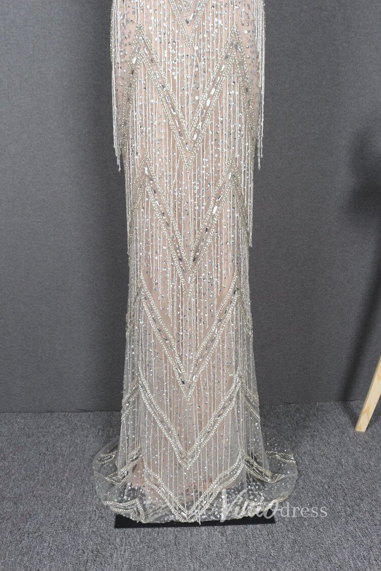 Beaded Silver Flapper Dress Vintage Sheath Prom Dress FD2828-Evening Dresses 2025 -Viniodress-Silver-US 2-