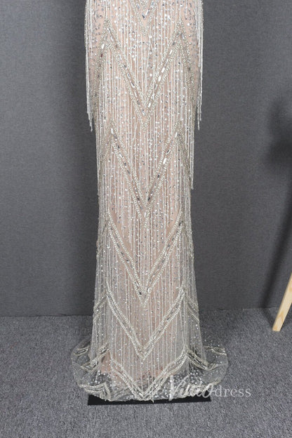 Beaded Silver Flapper Dress Vintage Sheath Prom Dress FD2828-Evening Dresses 2025 -Viniodress-Silver-US 2-