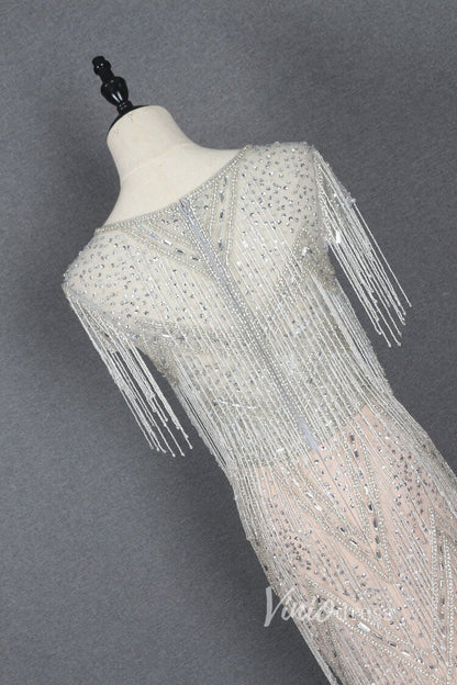 Beaded Silver Flapper Dress Vintage Sheath Prom Dress FD2828-Evening Dresses 2025 -Viniodress-Silver-US 2-
