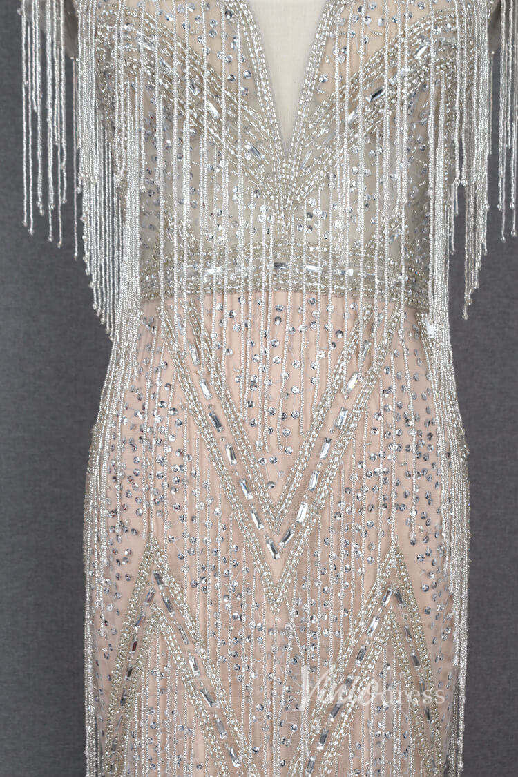 Beaded Silver Flapper Dress Vintage Sheath Prom Dress FD2828-Evening Dresses 2025 -Viniodress-Silver-US 2-