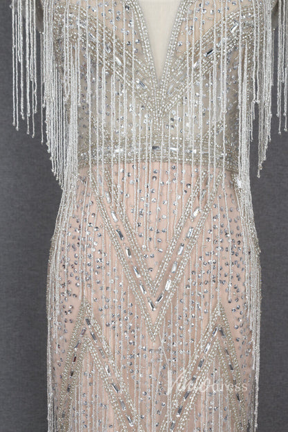 Beaded Silver Flapper Dress Vintage Sheath Prom Dress FD2828-Evening Dresses 2025 -Viniodress-Silver-US 2-