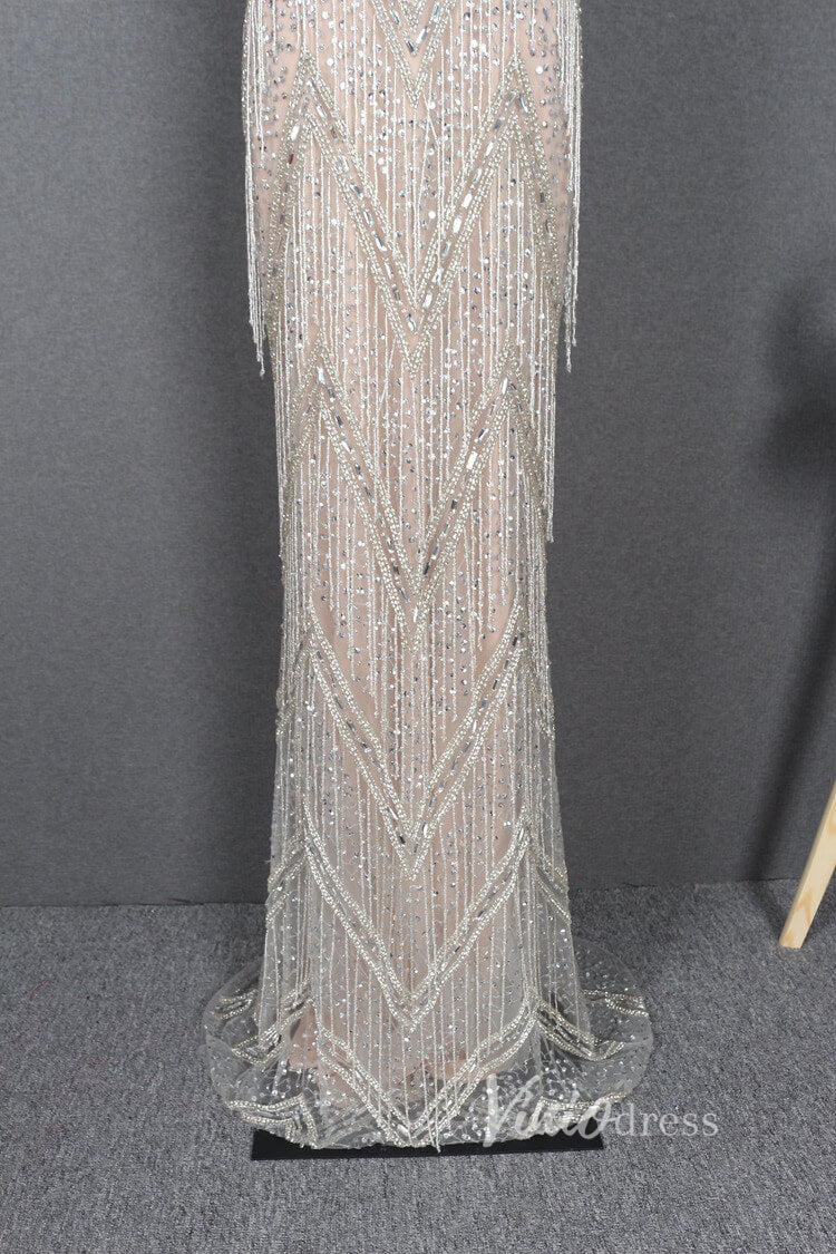 Prom Dress 2025 Beaded Silver Flapper Dress Vintage Sheath Prom Dress FD2828-unique prom dresses-Silver-US 2-Viniodress