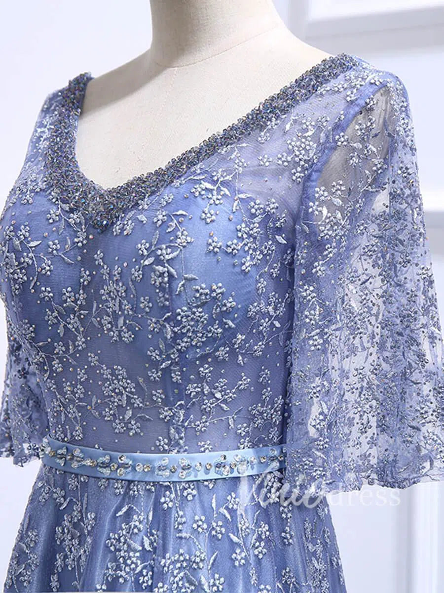 Prom Dress 2025 Beaded Slate Blue Lace Mother of the Bride Dresses FD1521-unique formal dresses-Dusty Blue-Custom Size-Viniodress